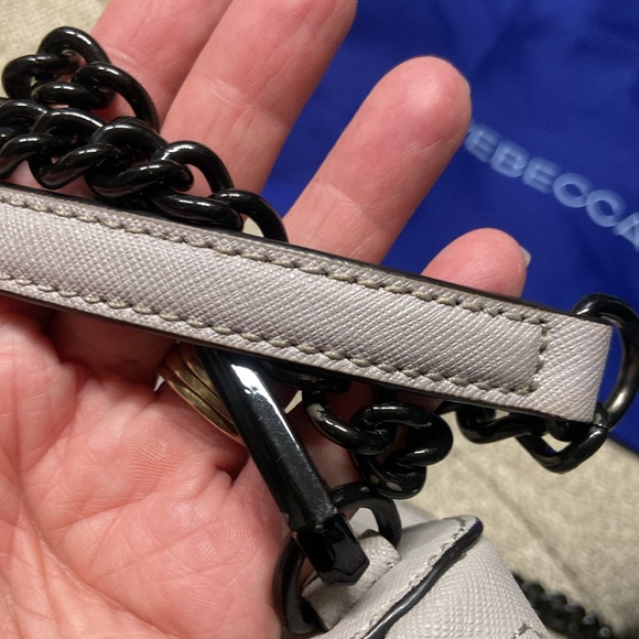 Sale! Rebecca Minkoff light gray crossbody bag with chain strap and tassels. - Picture 7 of 16